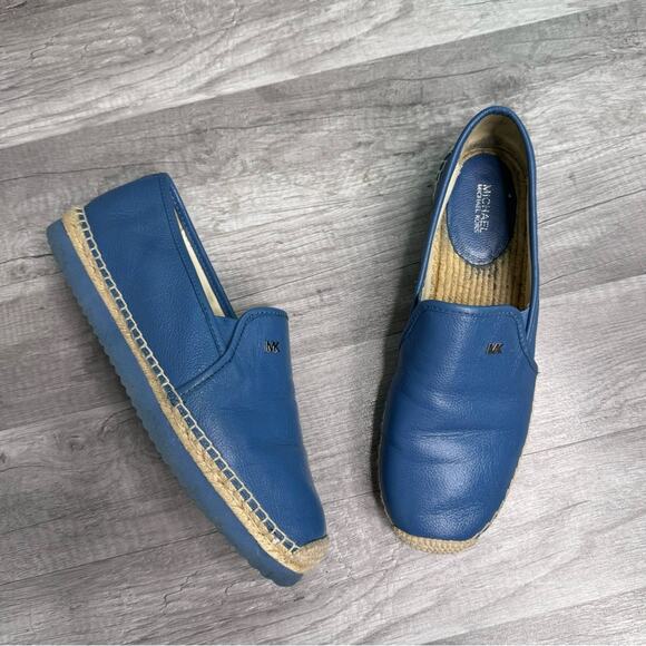 Michael Michael Kors Kendrick Pebbled Leather Espadrill Shoes Flats Blue Size 10 - Picture 1 of 8